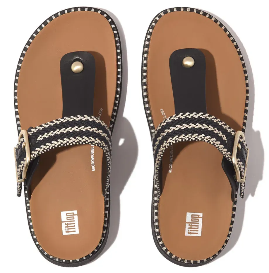 

Шлепанцы Fitflop "GEN-FF BUCKLE STRIPE", каблук-танкетка, летняя обувь, микрокачающаяся доска, удобная стелька, черный