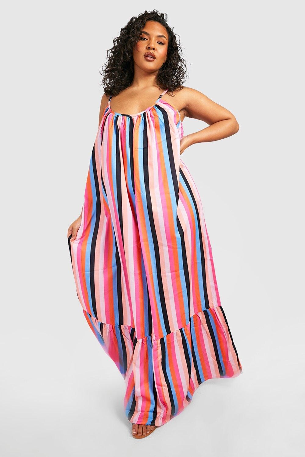 

Платье макси в полоску с заниженным подолом Plus boohoo, оранжевый