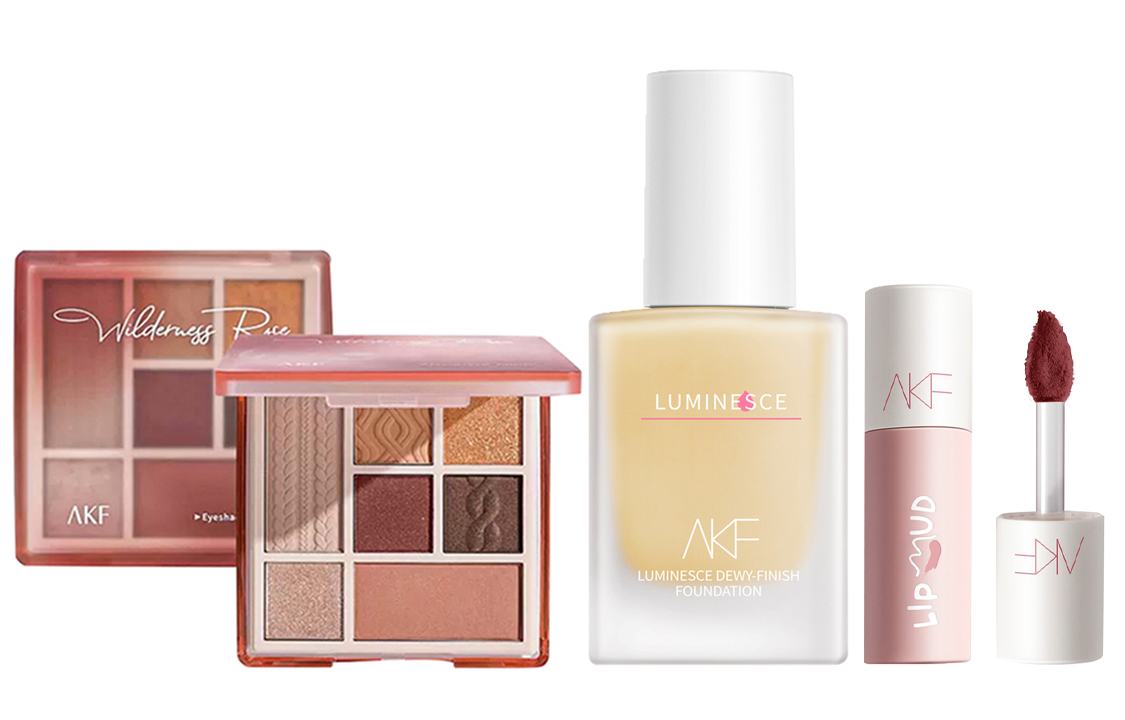 

Набор косметики для женщин AKF, 01 Wilderness розовый + Liquid Foundation #02 Natural белый + M08 Wine Stain Cherries