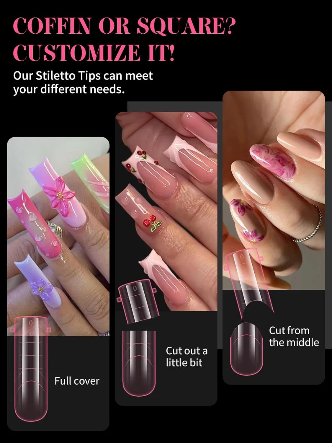 Набор многоразовых форм для наращивания ногтей Polygel Tips (150 шт.) Ebanku, 150 X Pink Square — фото 2