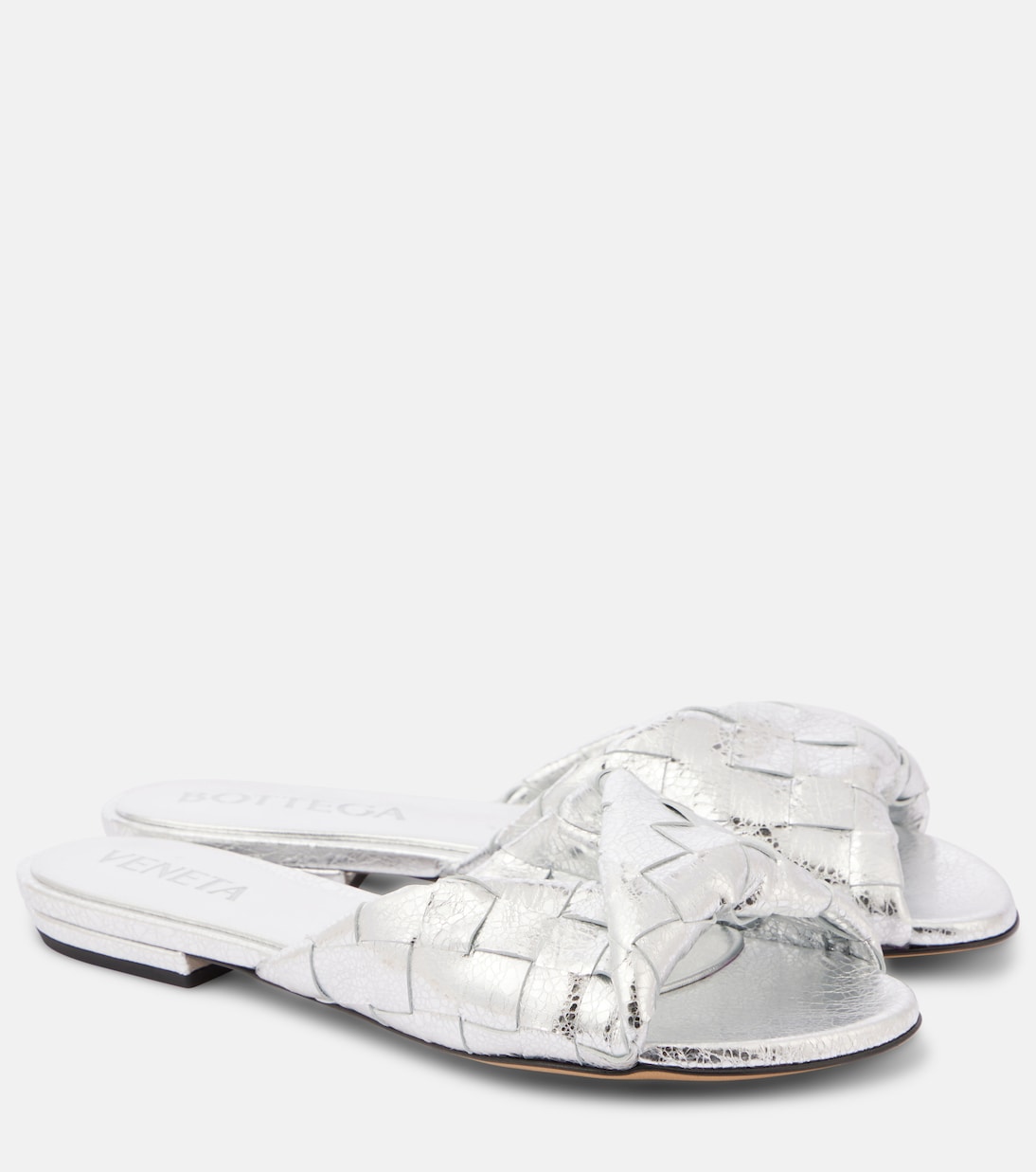 Блинк Intrecciato босоножки из металлизированной кожи Bottega Veneta, серебряный