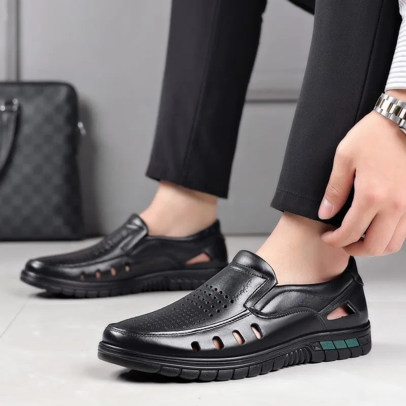 Мокасины мужские с вырезами сетка Handmade Flat Casual Loafers Breathable Comfortable Casual Moccasin, Black DHFIRUFSHLO — фото 2