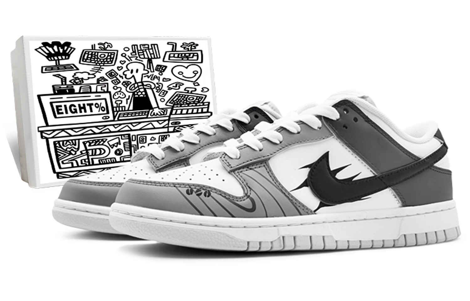 

Кроссовки Nike Dunk Skateboarding Shoes Men Low-top White/black/gray, светло-серый