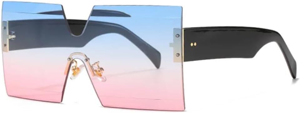 

Цельные безободковые солнцезащитные очки большого размера для женщин и мужчин, роскошные, винтажные, популярные, с заклепками, защита от УФ-излучения UV400 HHZZYVY, Blue Pink