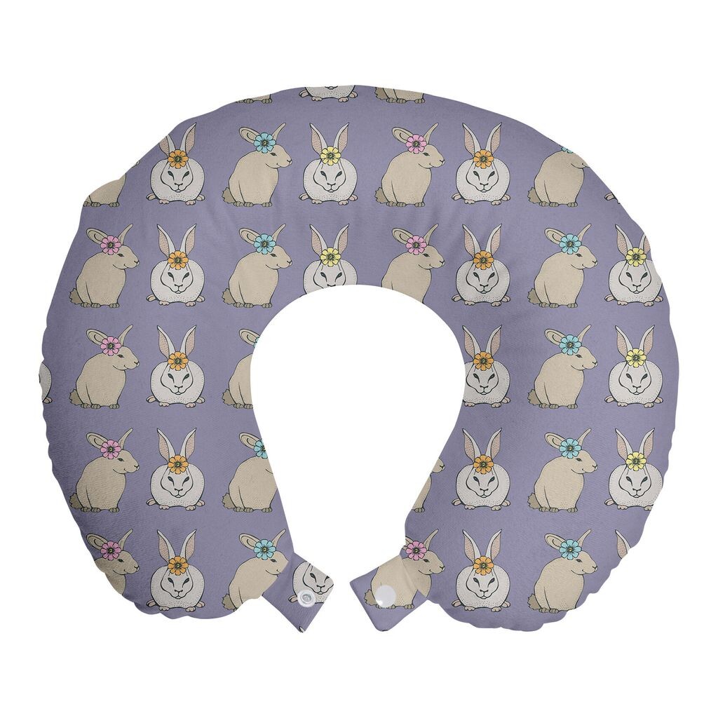 

ABAKUHAUS Дорожная подушка Rabbit, поддержка шеи, кролики и цветы на голове, дорожная вещь из пенопласта для самолета и автомобиля, 30x30 см, лиловые и разноцветные