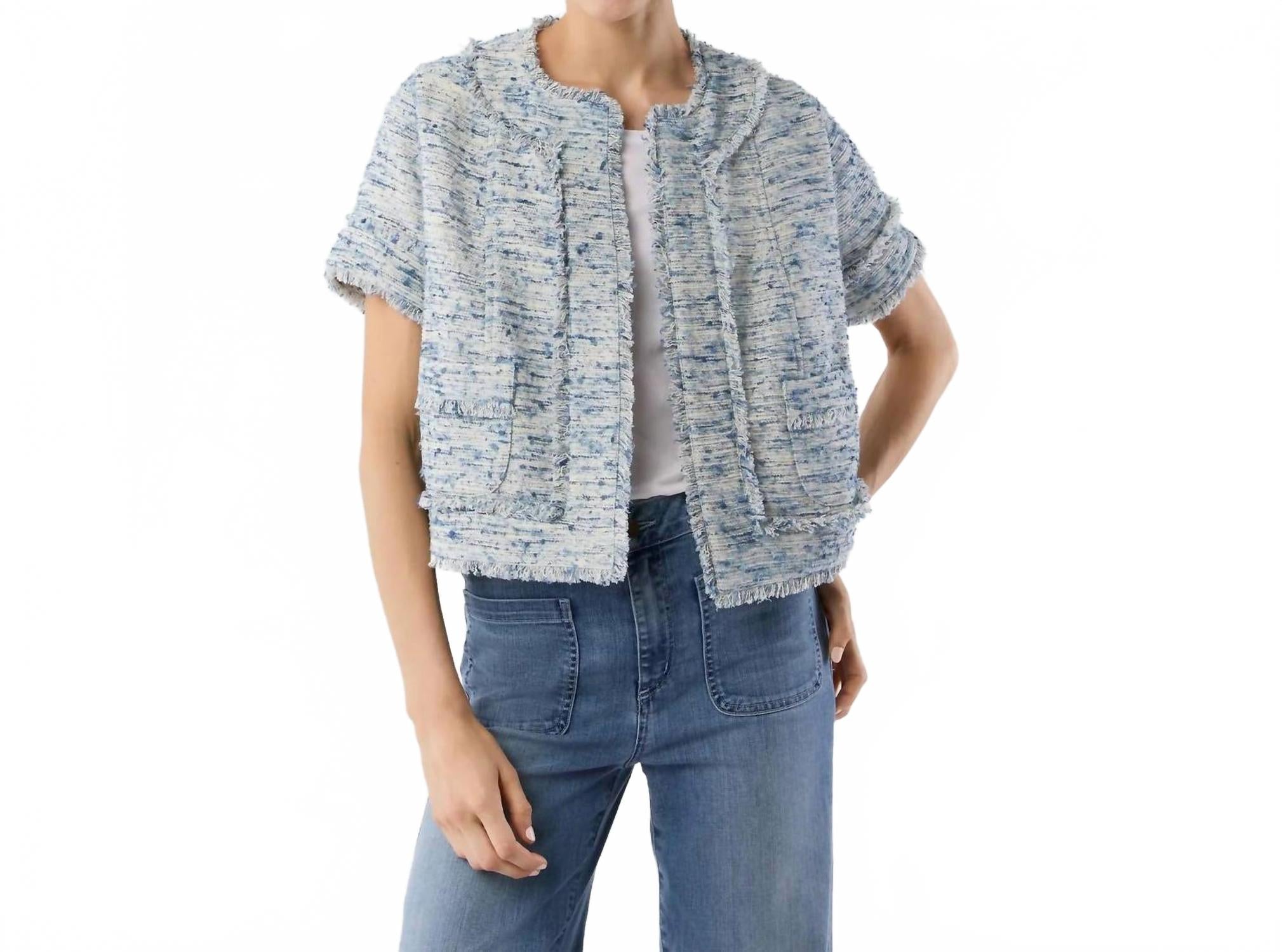 

Короткий рукав Челси куртка в синем летнем твиде Ann Mashburn