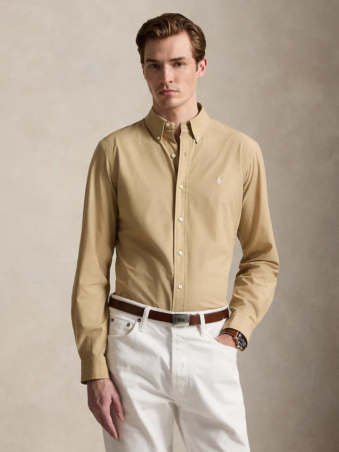 Рубашка приталенного кроя на пуговицах Polo Ralph Lauren, Khaki — фото 3