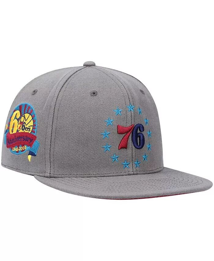 

Мужская темно-серая облегающая шляпа Philadelphia 76ers Hardwood Classics 60th Anniversary Carbon Cabernet Mitchell & Ness