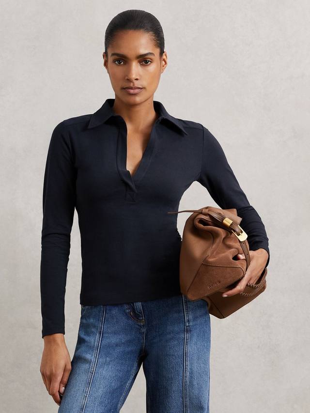 

Novi топ с воротником и длинными рукавами Reiss, Navy