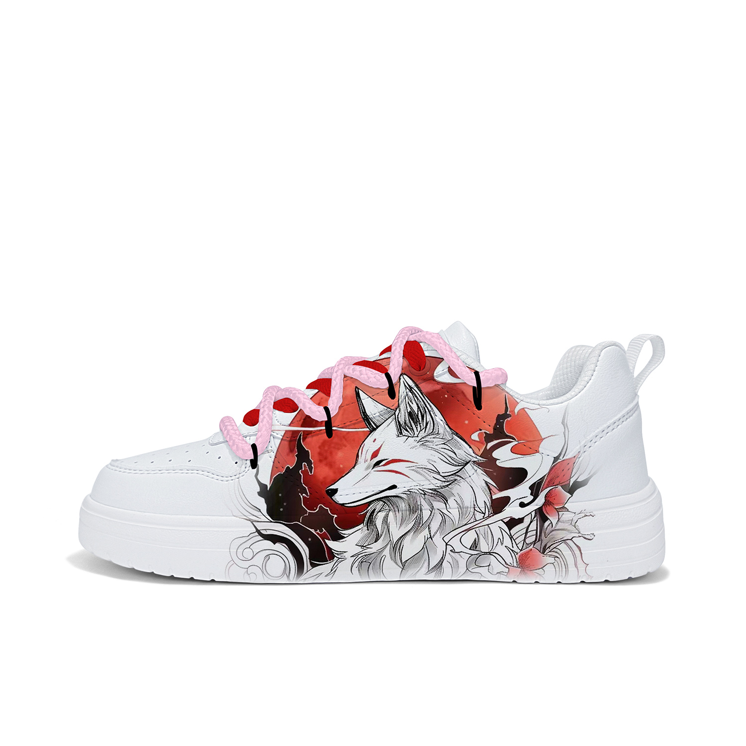 

Cold cicadas yesterday Износостойкие низкие скейтбордские кроссовки унисекс White-Blood Moon Silver Wolf с перекрестными ремнями ZLJ2009D