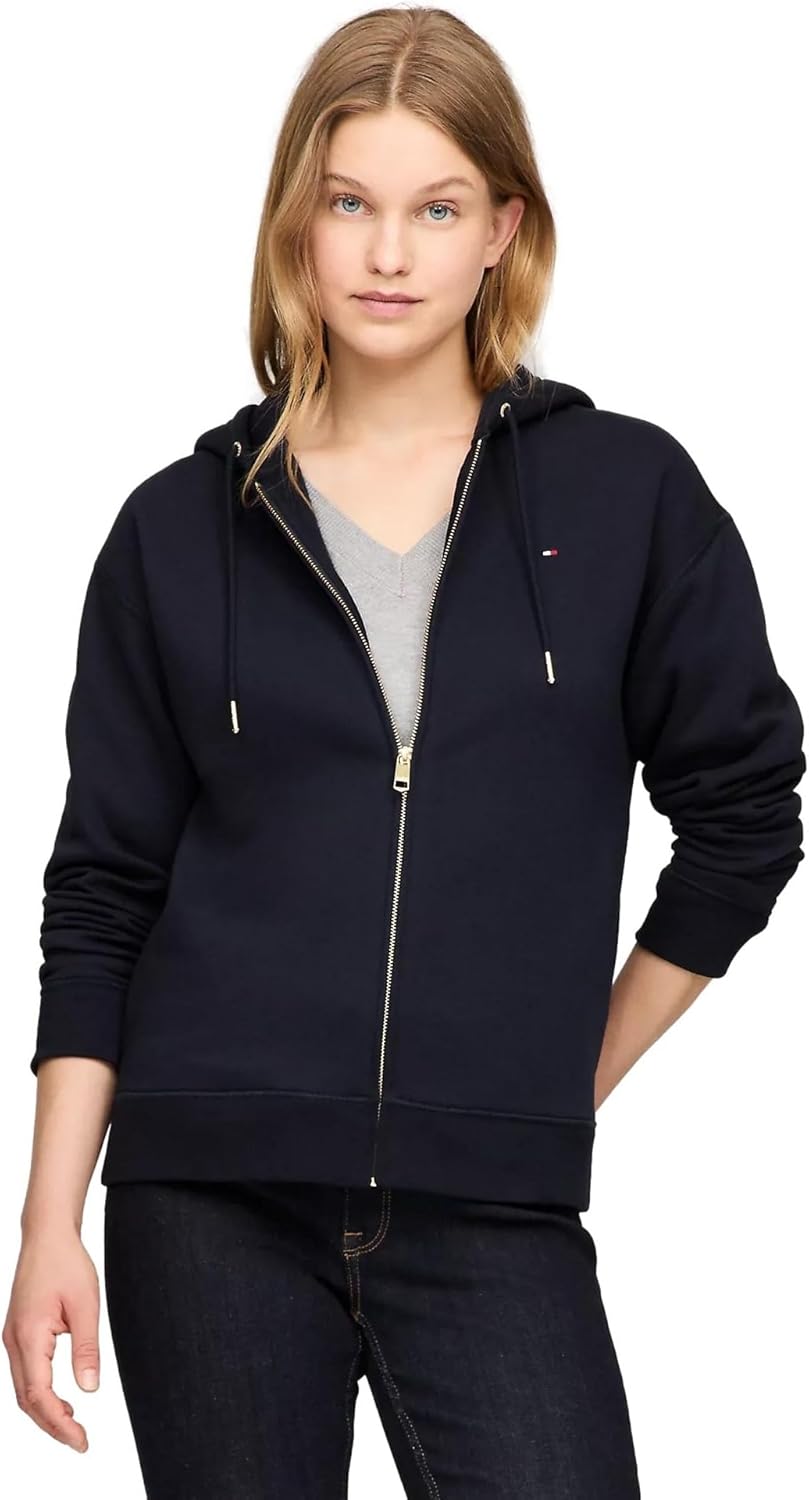 

Женская толстовка свободного кроя с капюшоном на молнии TOMMY HILFIGER, коллекция 2024, размер M, черный, French Navy.