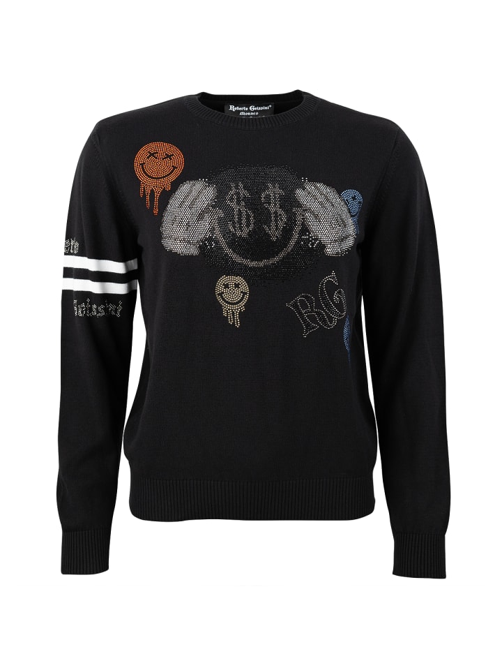 

Веселый черный вязаный свитер Roberto Geissini