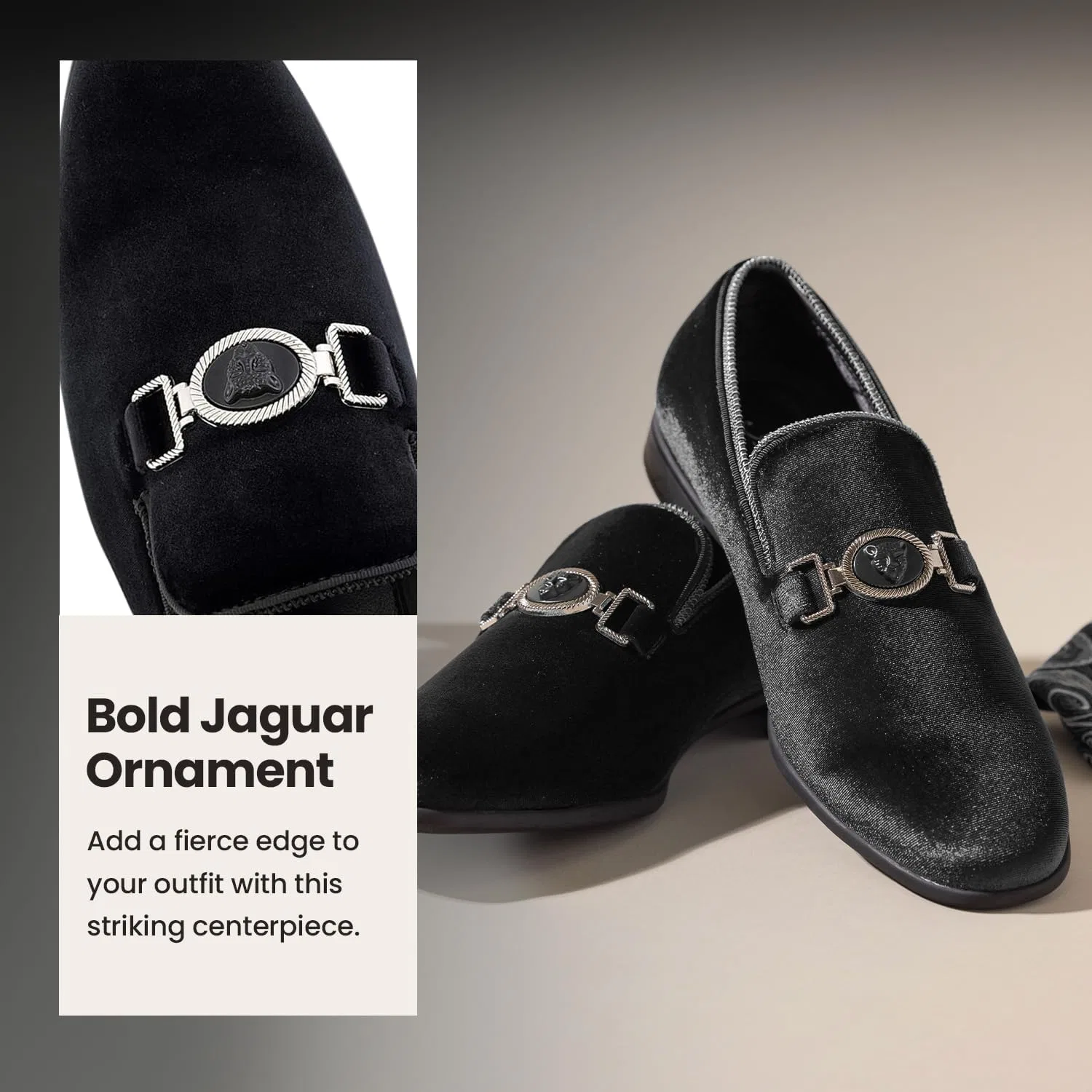 Лоферы мужские Amali Velvet Slip-On с головой льва и металлической цепочкой, Black (Antonio) — фото 3