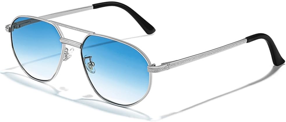 

Ретро солнцезащитные очки для мужчин и женщин, многоугольные металлические солнцезащитные очки с двойной перемычкой, защита от ультрафиолета UV400 MTZJH, C06 Silver Oceanblue