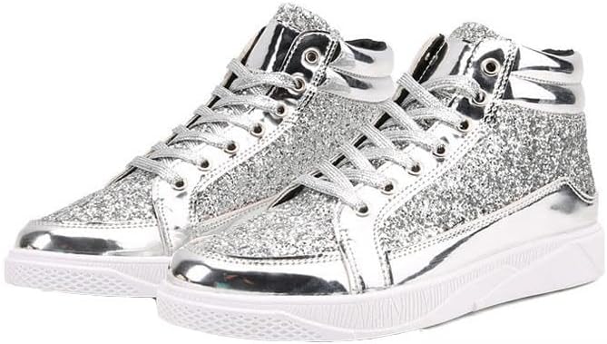 

Мужские модные высокие блестящие кроссовки с пайетками, повседневные, сверкающие Odipon, серебро