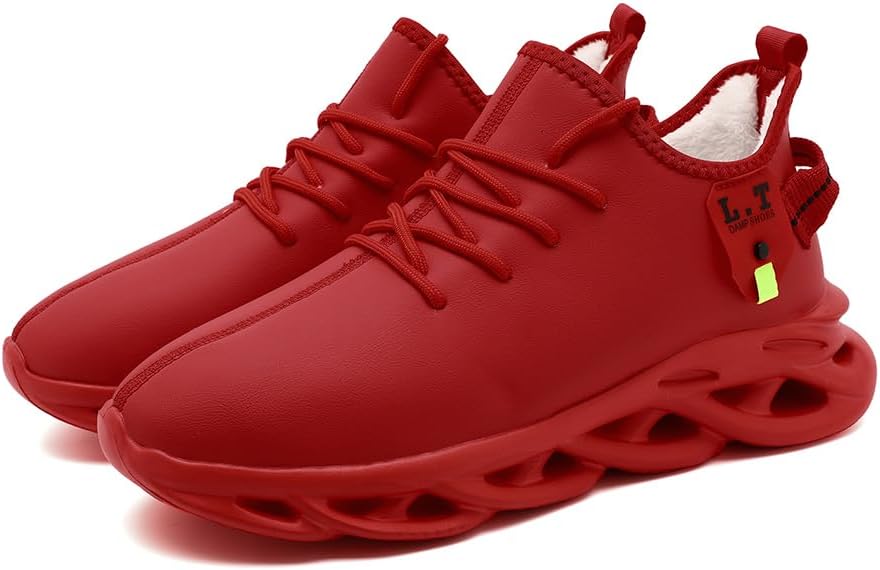 Мужские кроссовки для бега, легкие спортивные слипоны для тренажерного зала и тенниса, противоскользящие, дышащие, удобные, повседневные модные сетчатые обувь Xkowuo, красный — фото 4