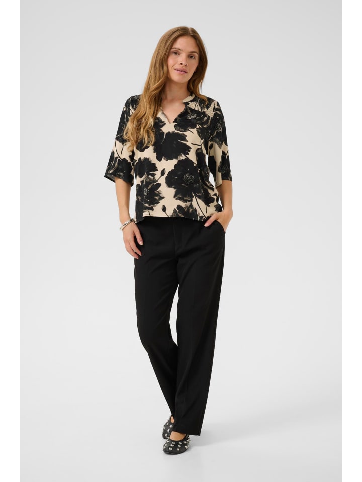 

CULTURE Блузка с короткими рукавами CUrachel Feminine в черно-белом цветочном принте