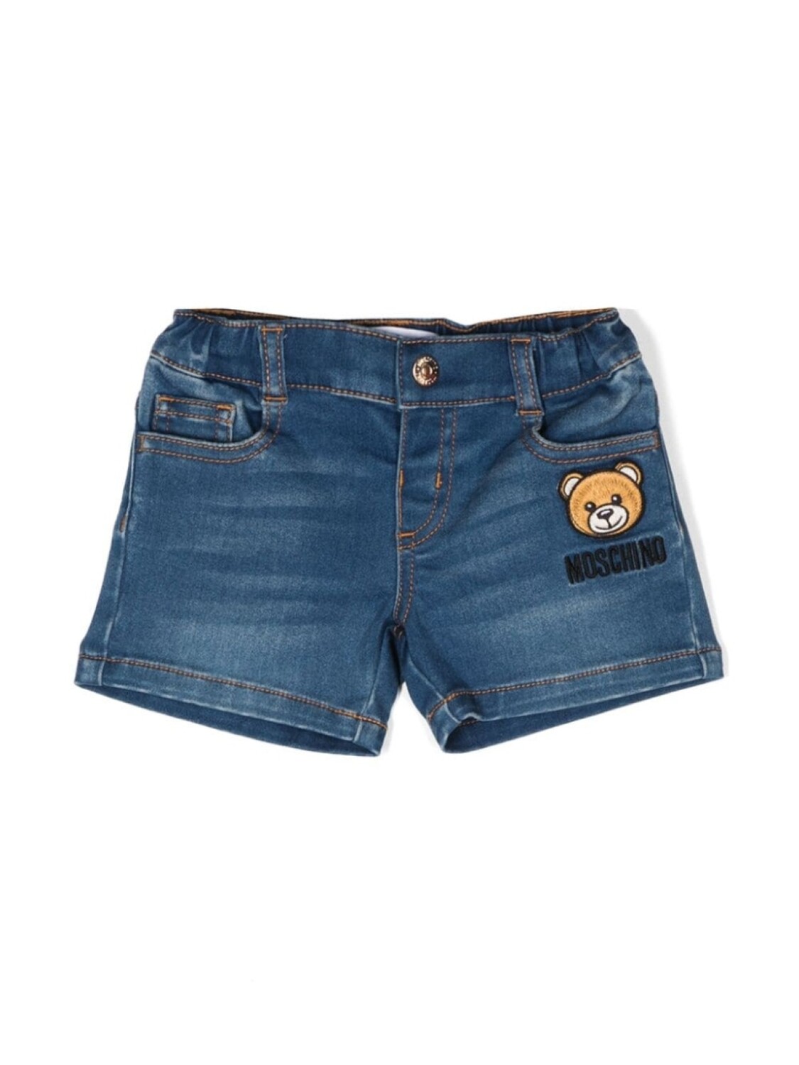 

Moschino Kids джинсовые шорты с аппликацией Teddy Bear, синий