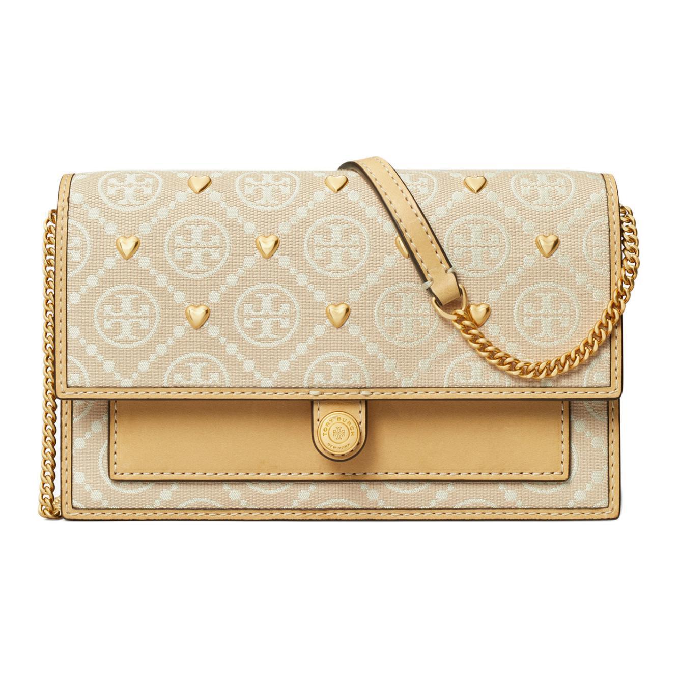 

TORY BURCH Женская сумка через плечо из жаккардовой ткани с кожаными деталями слоновая кость белый мультиколор