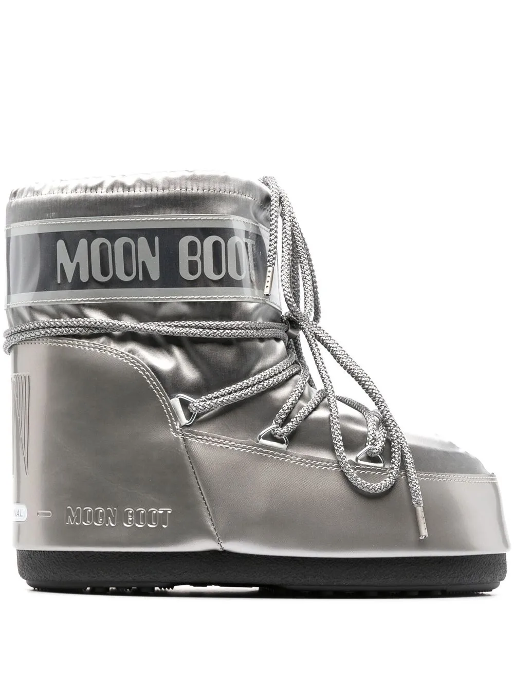 Сапоги женские Moon Boot Icon короткие на шнуровке, серебряный