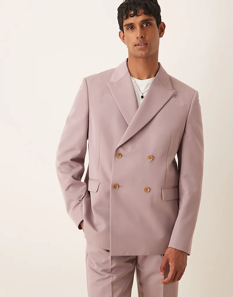 

Свободный двубортный пиджак ASOS DESIGN пыльно-розового цвета