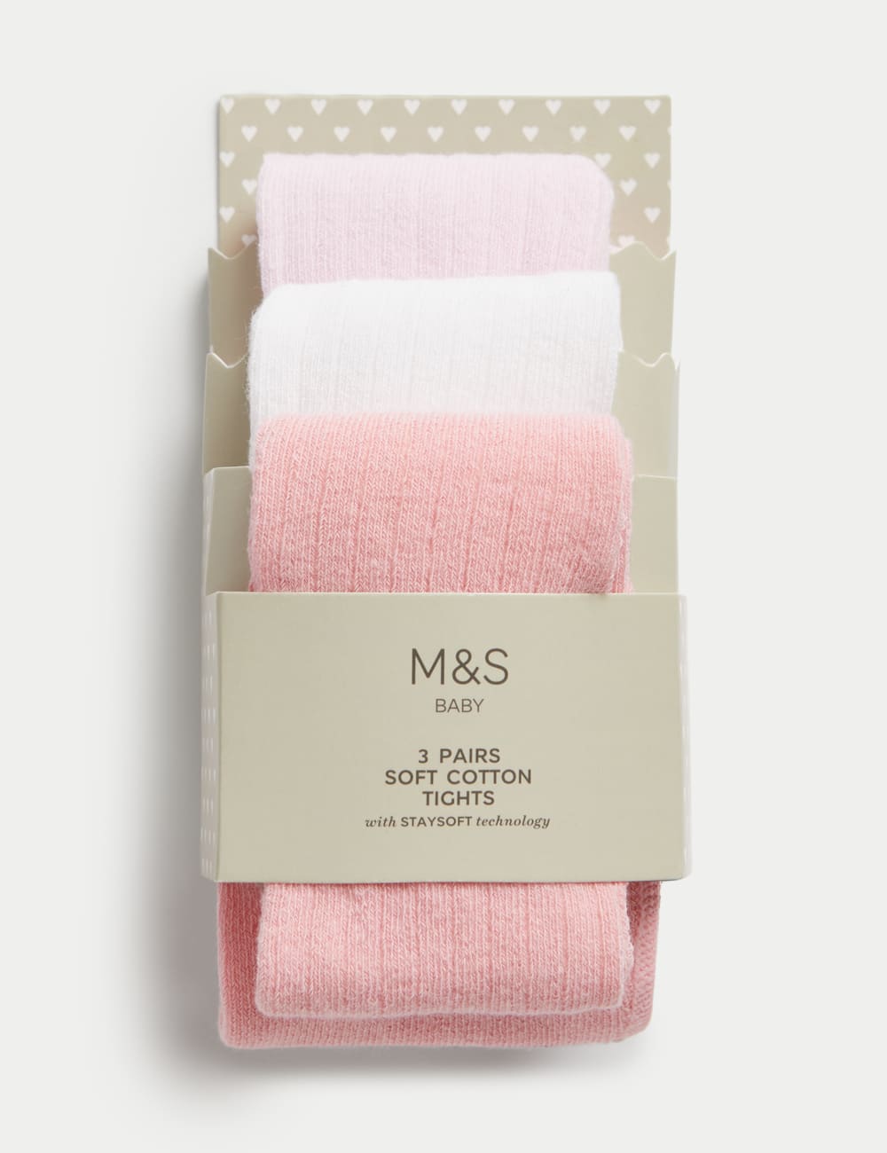 

3 пары хлопковых колготок в рубчик Marks & Spencer, светло-розовый микс