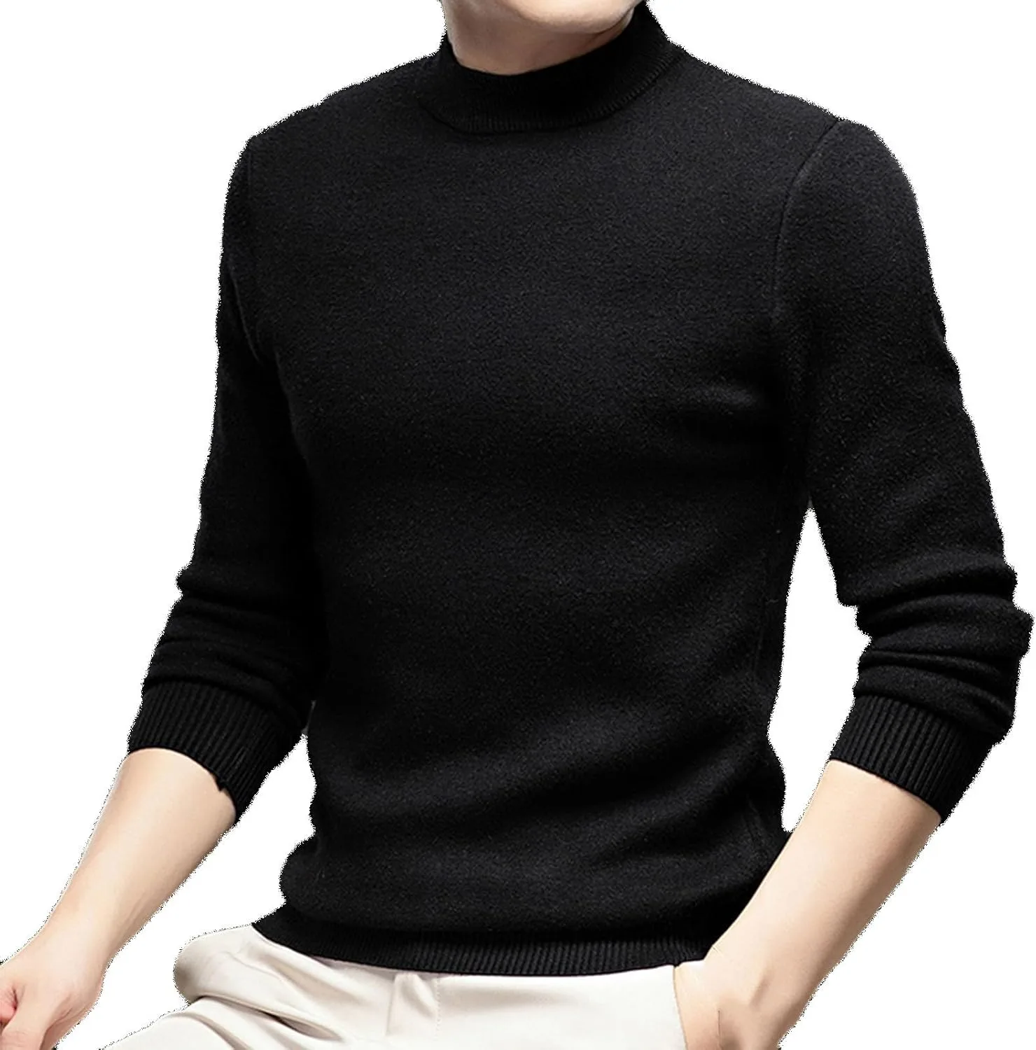 Мужской вязаный водолазка slim fit с длинным рукавом — фото 3