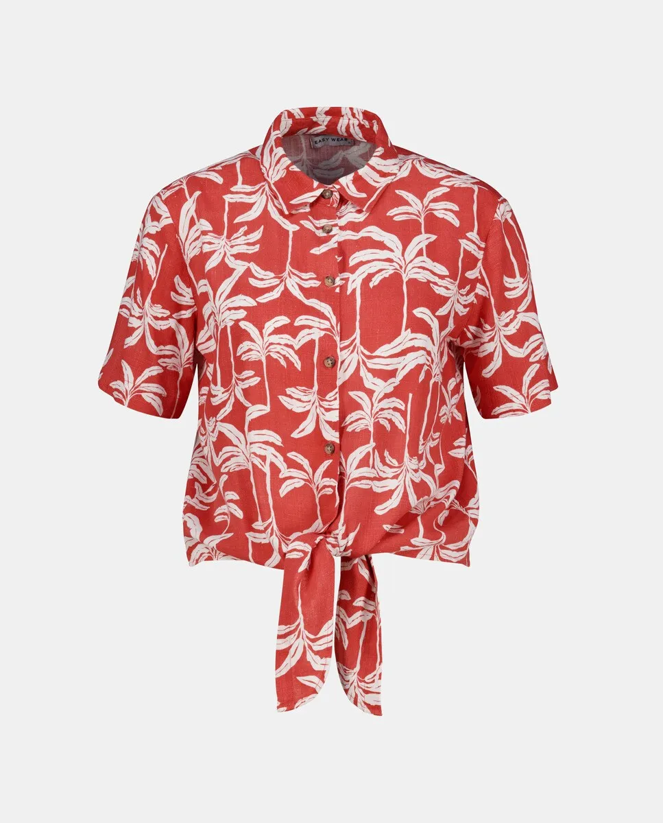 

Женская рубашка с коротким рукавом и узлом Easy Wear, красный