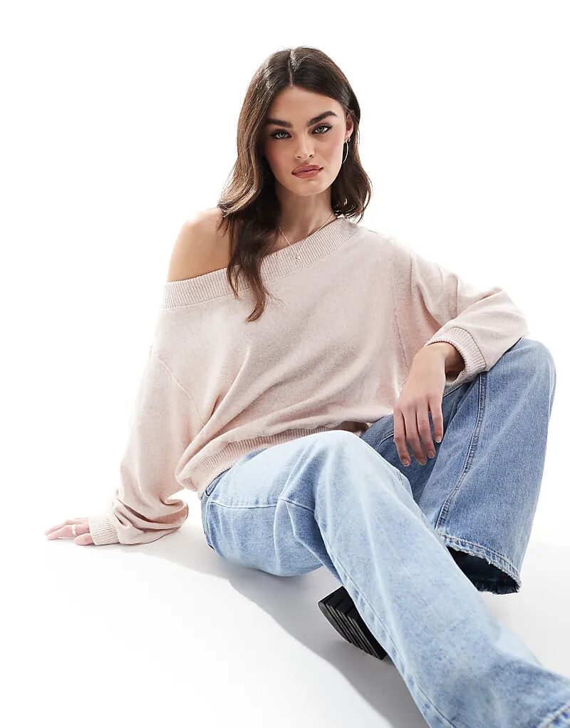 

Свободный джемпер с открытыми плечами нежно-розового цвета Bershka