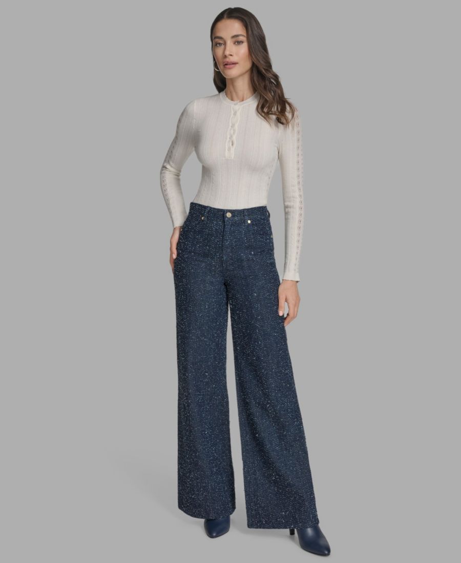

Женские фактурные джинсы с широкими штанинами BCBG, Blue Denim