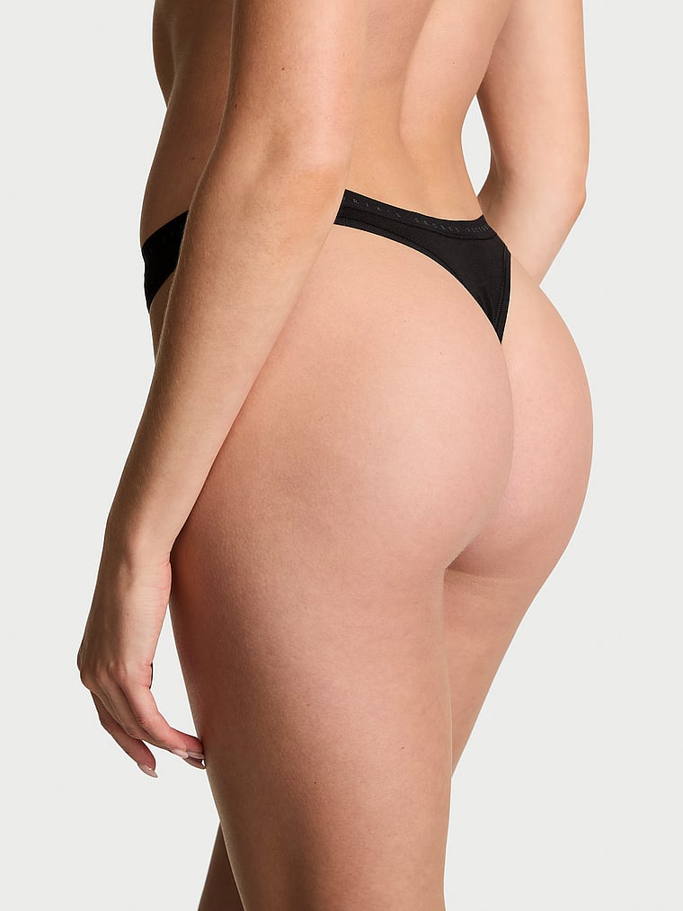 Трусики-Стринги из эластичного хлопка с высоким вырезом Victoria'S Secret, smooth black — фото 2