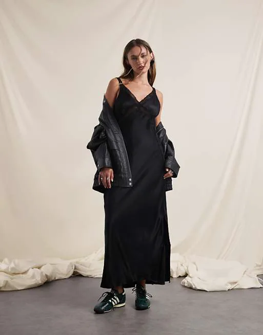 

Черное атласное платье adidas Originals x ASOS