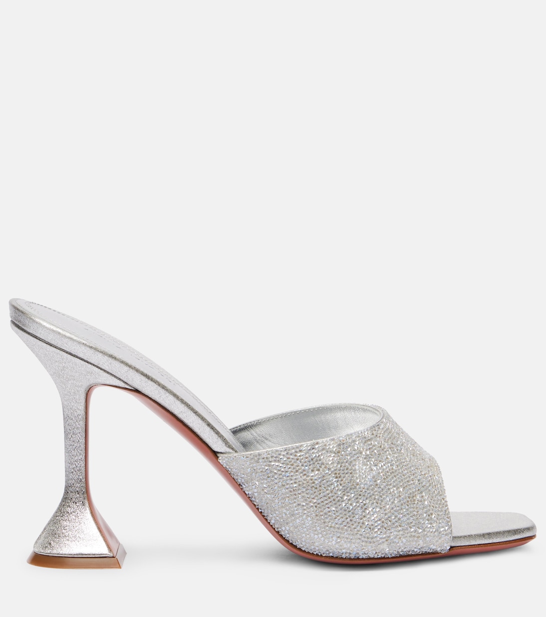 Лакированные кожаные мюли Lupita 95 с декором Amina Muaddi, Satin Silver + White Crystals — фото 4