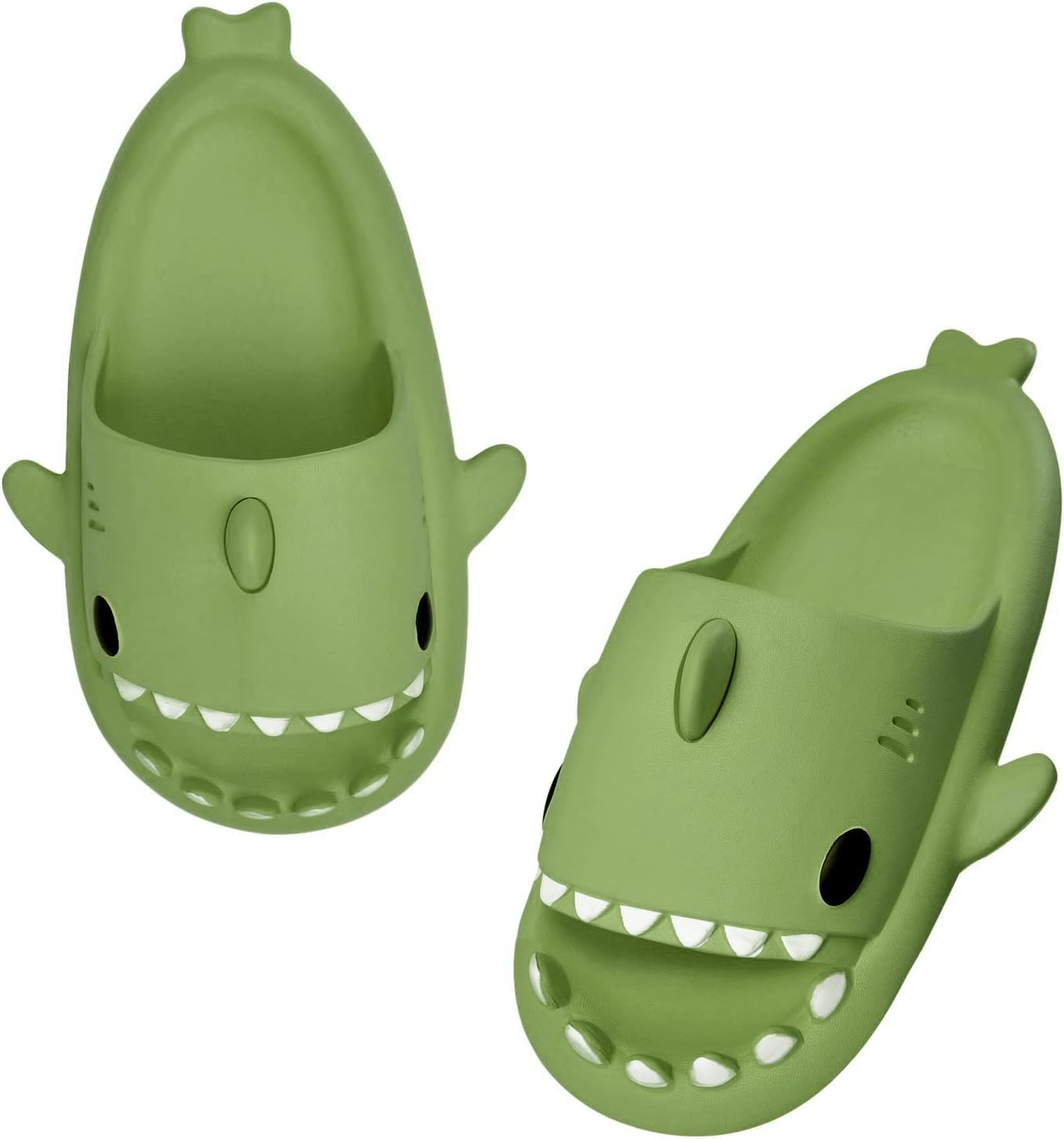 

Шлепанцы MoneRffi Shark для женщин и мужчин, Cloud Shark, оригинальные открытые сандалии, милые тапочки в виде акулы, нескользящие для пляжа, бассейна и душа, зеленый