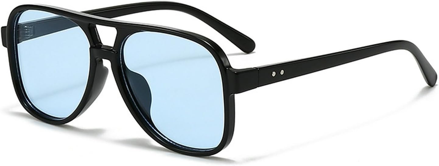 

Винтажные солнцезащитные очки-пилот с двойной перемычкой для женщин и мужчин, большие синие солнцезащитные очки в крупной оправе, защита от ультрафиолета UV400 mincl, Black Blue