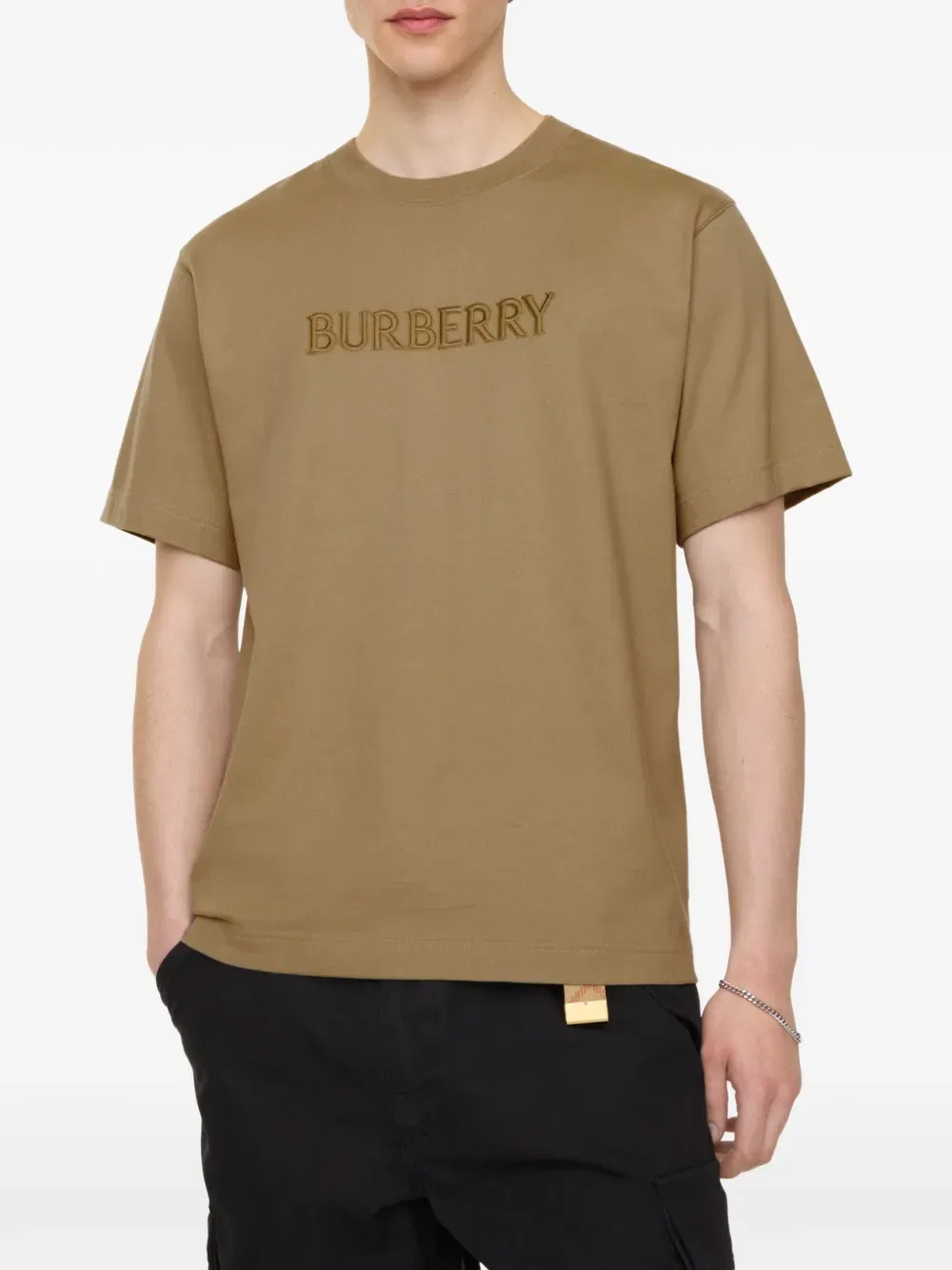Футболка Burberry хлопковая с логотипом, свободный крой, нейтральный — фото 2