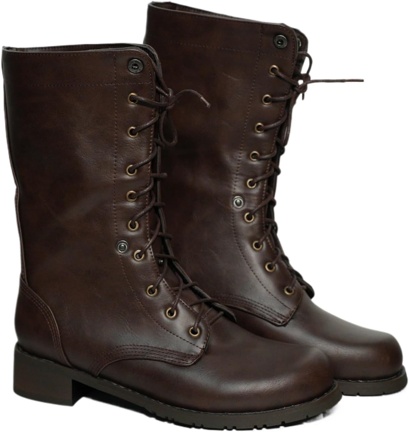 

Мужские ретро байкерские боевые ботинки из кожи, шнурованные, средней высоты до икры, модные повседневные складные высокие короткие ботинки - ботинки Чака с круглым носком Houdbdol, коричневый