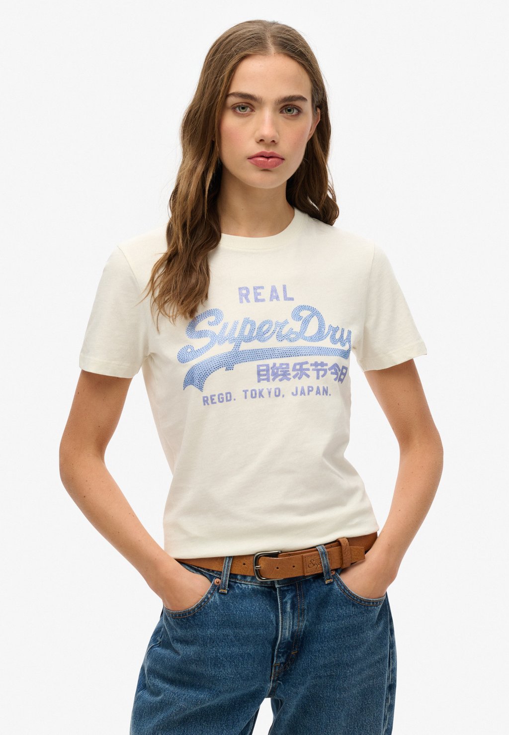 

Футболка с принтом VINTAGE LOGO RHINESTONE Superdry, светло-желтый