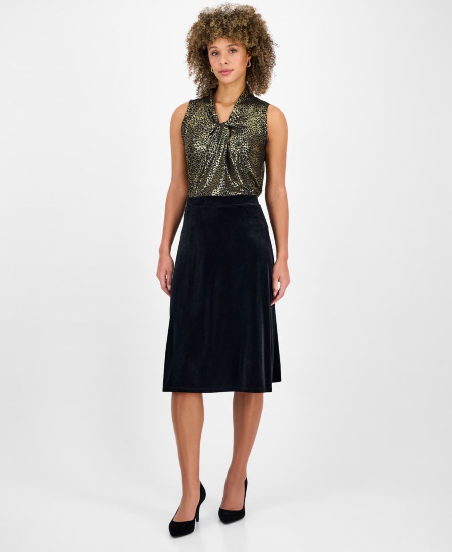 

Женская бархатная юбка-миди А-силуэта, стандартный и укороченный размеры Kasper, Black