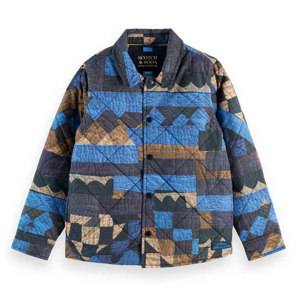

Утепленная рубашка с принтом "Scotch & Soda" по всей поверхности, синий