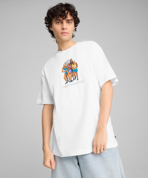 

Мужская футболка с коротким рукавом, графический принт "Марафон" PUMA, белый