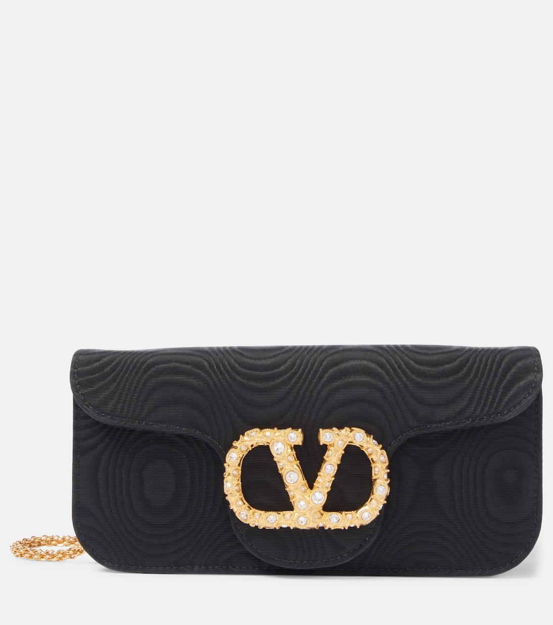 

Клатч VLogo Signature с узором муар и декоративными элементами Valentino Garavani, Nero/Crystal