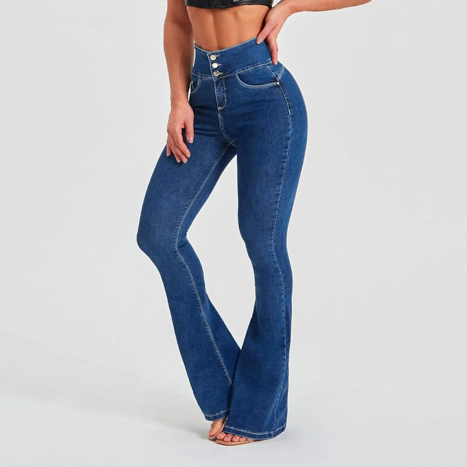 Джинсы Mid Rise для женщин Slim High Waist Blue Denim — фото 3