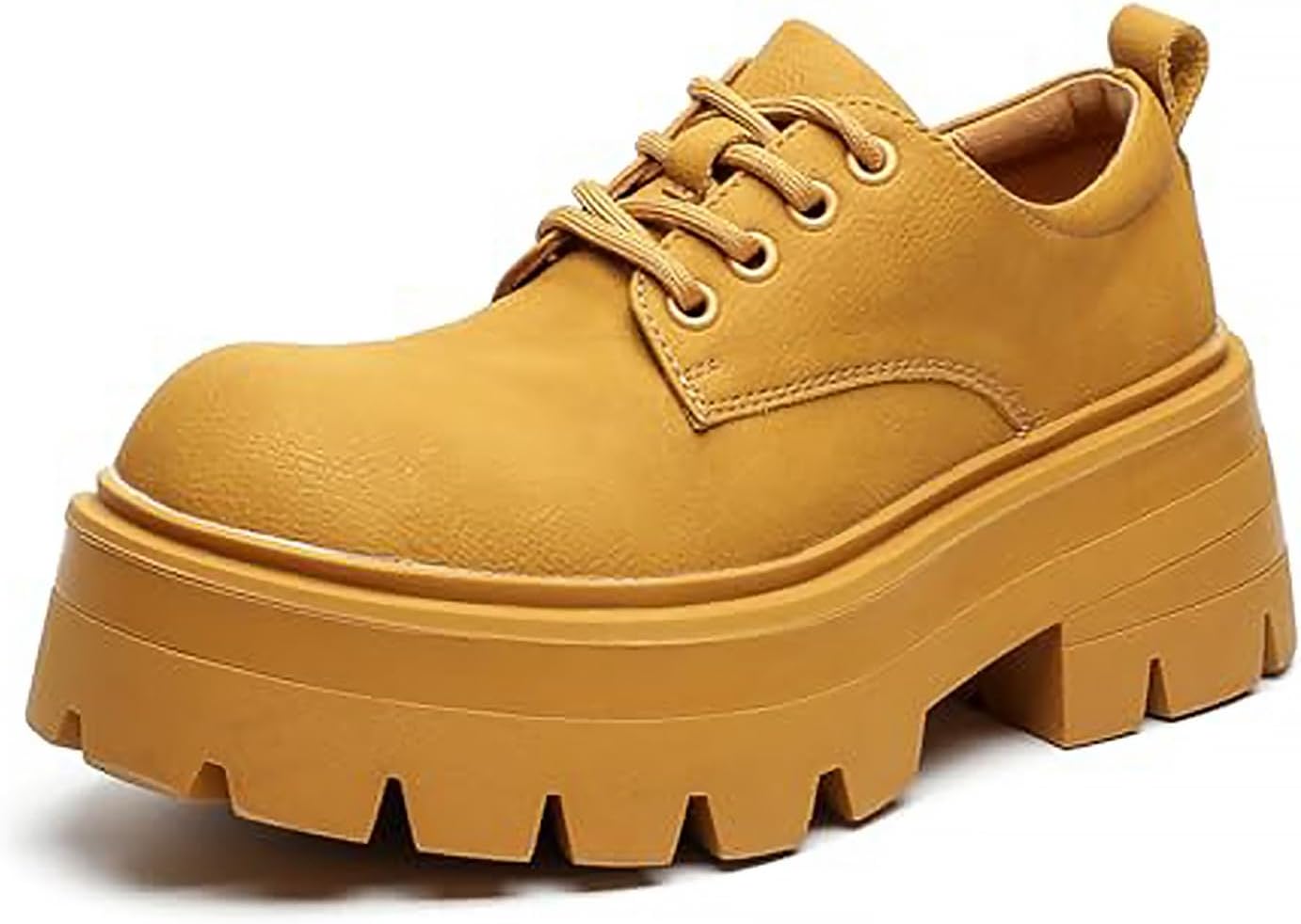 

Мужские кожаные ботинки на шнуровке с платформой, боевые ботинки, кожаные оксфорды на платформе, ретро, широкий носок, боковая молния, комфортный массивный каблук с протектором Generic, желтый