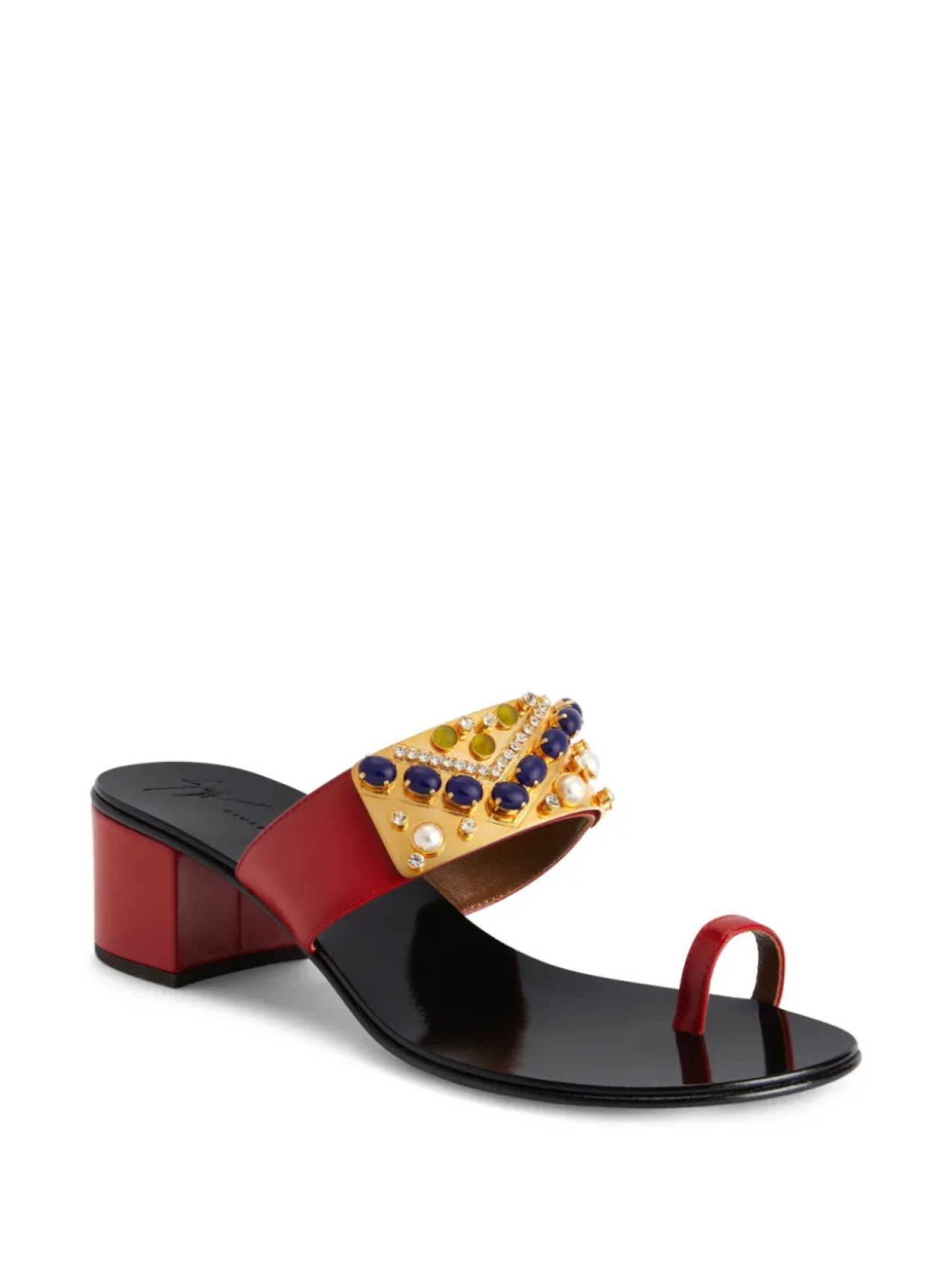 Босоножки Giuseppe Zanotti на блочном каблуке, украшенные стразами, красный — фото 2