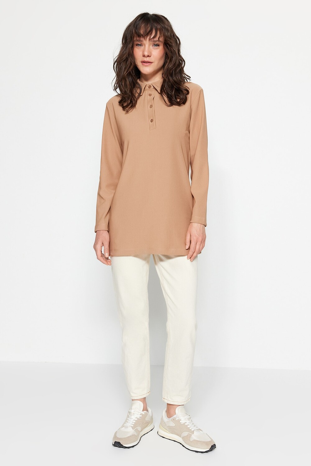 

Туника - Коричневый - Классический крой Trendyol Modest, коричневый