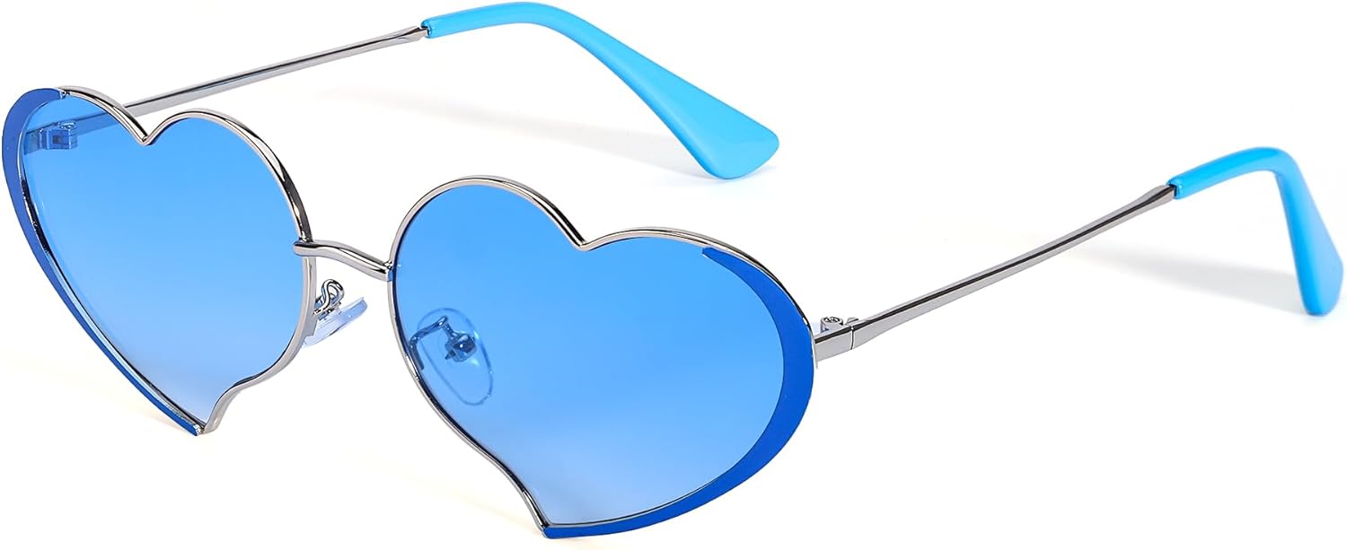 

Солнцезащитные очки FancyPink для женщин в форме сердца — тонкая металлическая оправа, очаровательная форма сердца, идеально подходит для вечеринок, музыкальных мероприятий и отдыха на природе, A06-sliver Frame Blue Lenses
