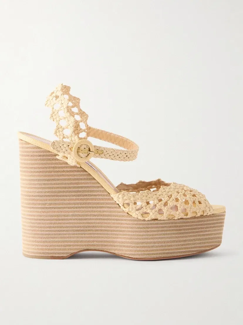 Плетеные сандалии на платформе Bossa Nova 130 из рафии Aquazzura, бежевый