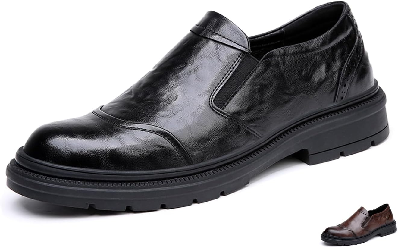 

Мужские кожаные массивные туфли-лоферы на платформе, классический носок с крышкой, грулая подошва, деловые лоферы с молнией, слипоны, повседневные и офисные туфли Aivyfaja, черный