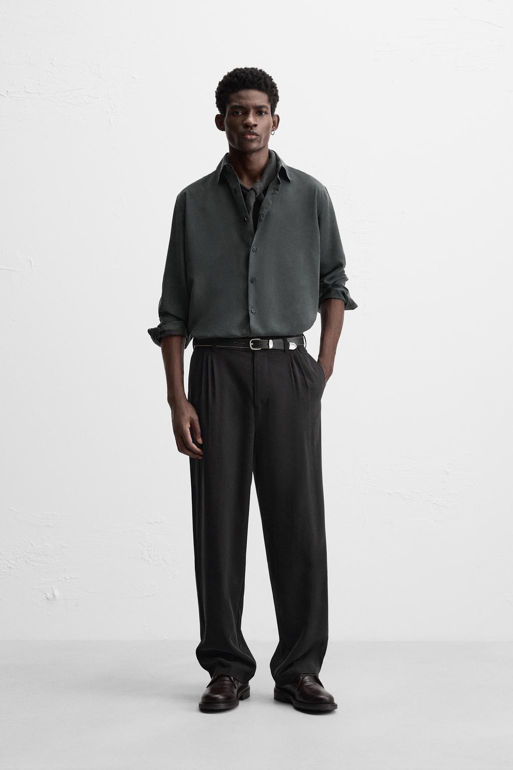 

Струящаяся рубашка с карманом ZARA, черный